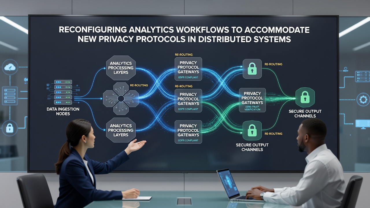 Flowchart of reconfigured analytics workflow incorporating consent checks and differential privacy modules